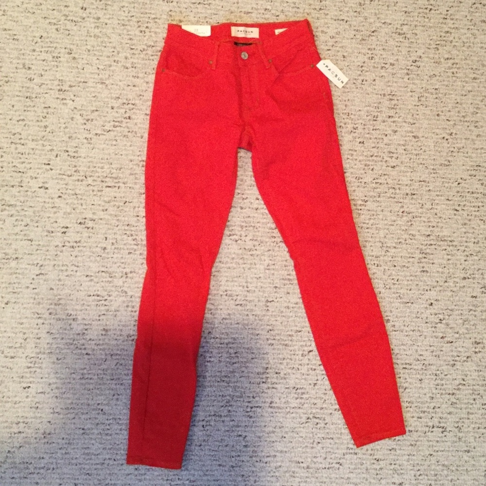 PACSUN Low Rise Red Colored Denim Pants